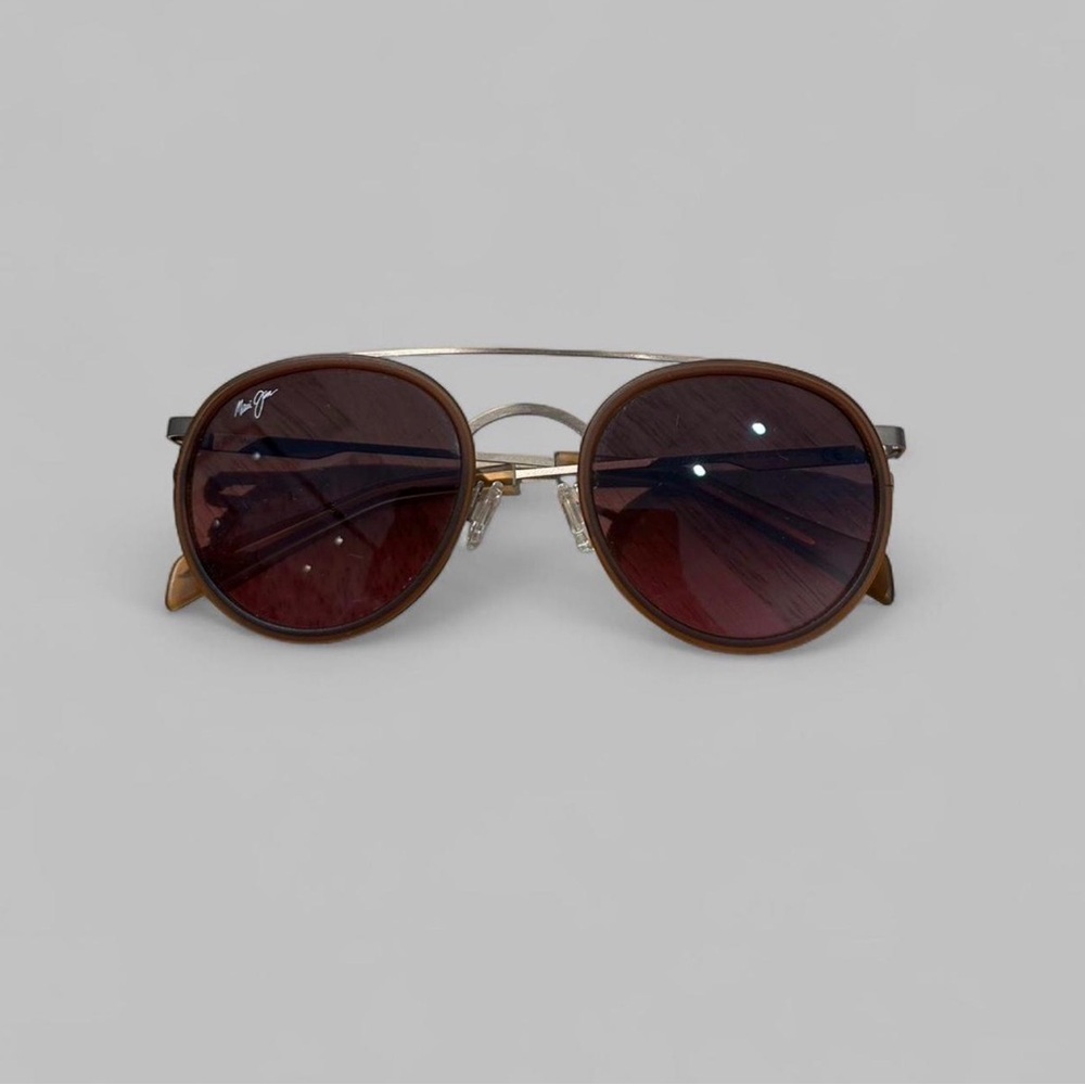 Maui Jim Brown Round Sunglasses with Gold Double Bridge